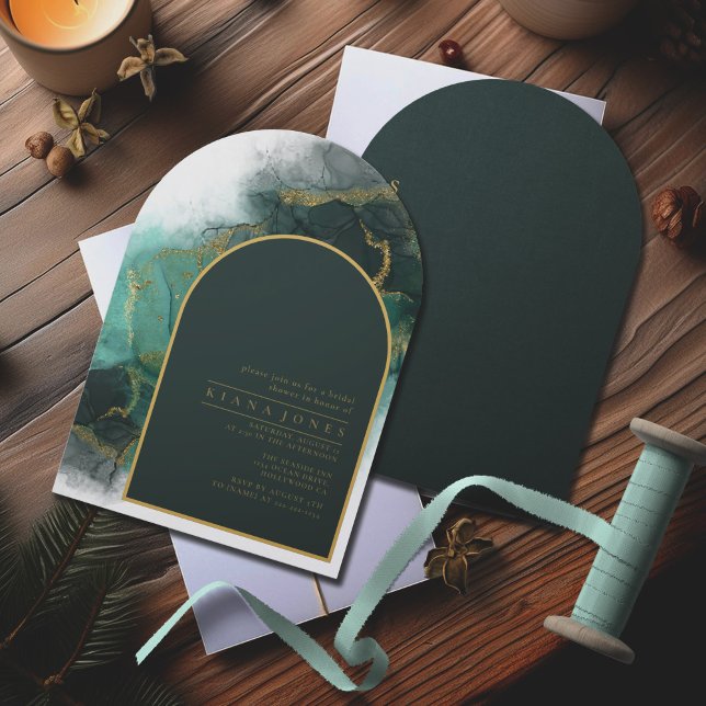 Moody Ink Emerald Gold Bridal Shower Arch ID988 Invitation (Creator Uploaded)