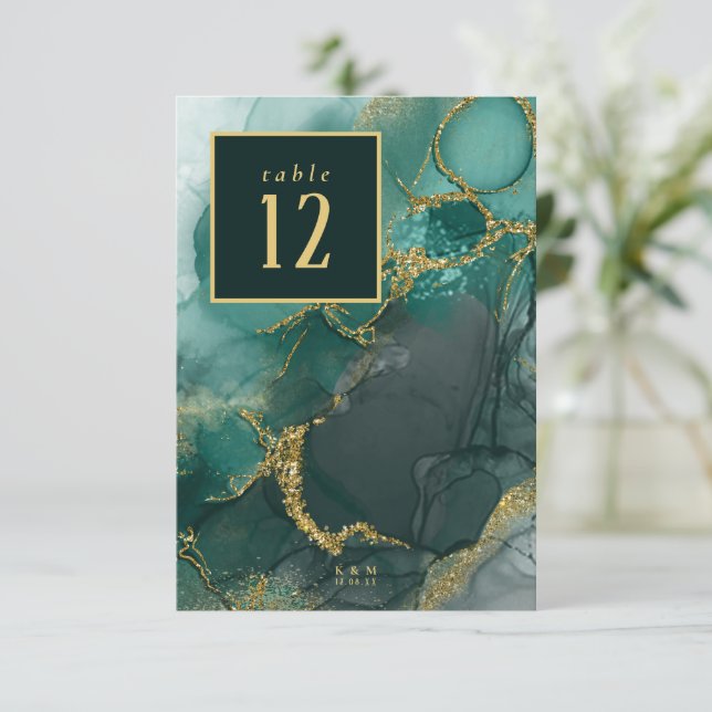 Moody Ink Emerald Gold Table Number ID988 (Standing Front)