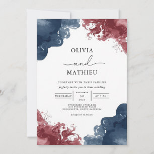 Moody Ink Wash Floral Wedding Invitation