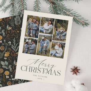 Moody Ivory & Green Multi Photo Holiday Card
