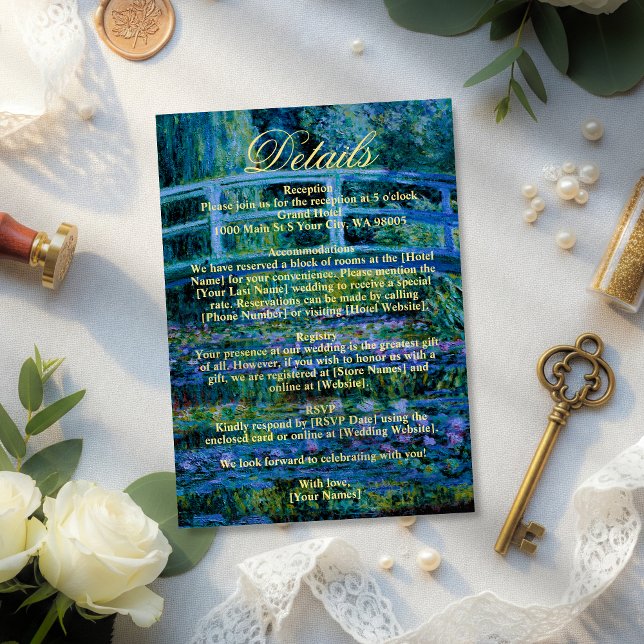 Moody Jewel Tone Monet Water Lilies Art Wedding Enclosure Card (Creator Uploaded)