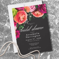 Moody Luxe Floral Vibrant Pink Black Bridal Shower