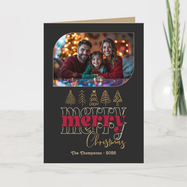 Moody Luxe Hand Drawn Merry Christmas Photo Holiday Card (Front)
