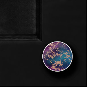 Moody Luxe Marble   Deep Purple and Teal Rose Gold Ceramic Knob
