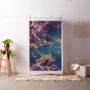 Moody Luxe Marble   Deep Purple and Teal Rose Gold Fabric