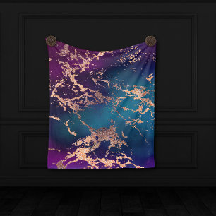 Moody Luxe Marble   Deep Purple and Teal Rose Gold Fleece Blanket