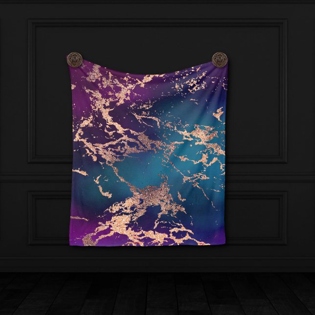 Moody Luxe Marble | Deep Purple and Teal Rose Gold Fleece Blanket (Creator Uploaded)