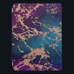 Moody Luxe Marble | Deep Purple and Teal Rose Gold iPad Pro Cover<br><div class="desc">Dark and sophisticated watercolor marble in a deep moody jewel tone turquoise blue and purple violet elegant unicorn-inspired ombre palette. This feminine hand-painted gradient adds the perfect pop of colour. From the "Modern Watercolor Marbles" collection, this design features abstract fluid swirls creating a cool pattern accented by glitter veins to...</div>