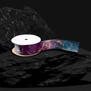 Moody Luxe Marble   Deep Purple and Teal Rose Gold Satin Ribbon