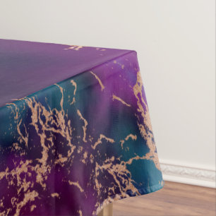 Moody Luxe Marble   Deep Purple and Teal Rose Gold Tablecloth