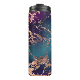 Moody Luxe Marble   Deep Purple and Teal Rose Gold Thermal Tumbler