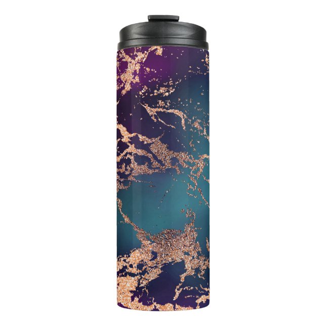 Moody Luxe Marble | Deep Purple and Teal Rose Gold Thermal Tumbler (Front)