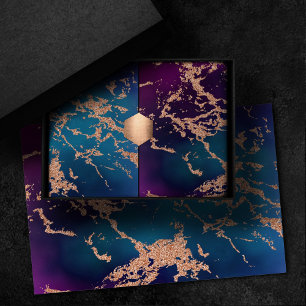 Moody Luxe Marble   Deep Purple and Teal Rose Gold Tissue Paper