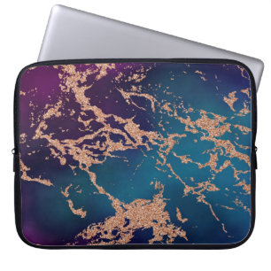 Moody Marble   Deep Luxe Purple Teal Rose Gold Laptop Sleeve