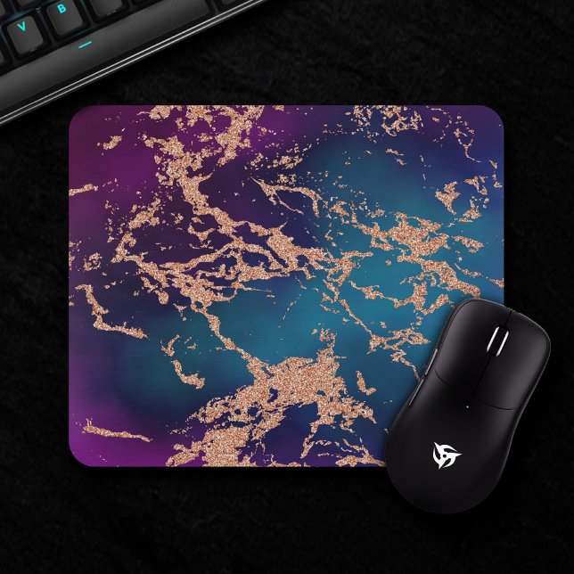 Moody Marble | Deep Luxe Purple Teal Rose Gold Mouse Pad (Creator Uploaded)