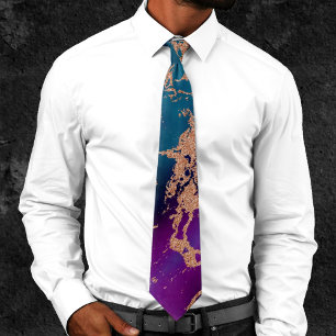 Moody Marble Deep Luxe Purple Teal Rose Gold Nec Tie