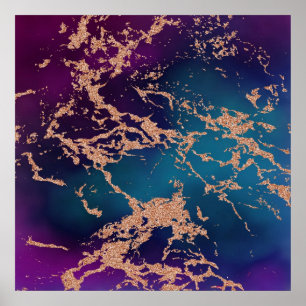 Moody Marble   Luxe Deep Purple Teal Rose Gold Poster