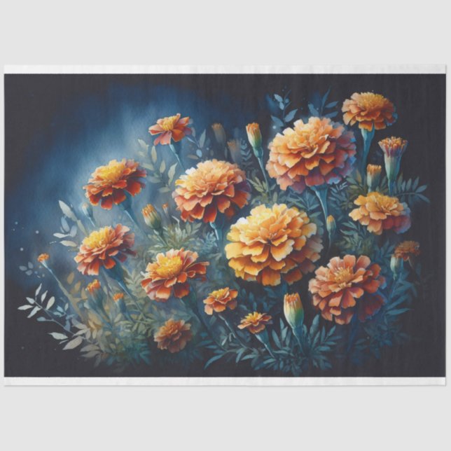 Moody Marigolds Watercolor Flowers Decoupage Tissue Paper (Front)