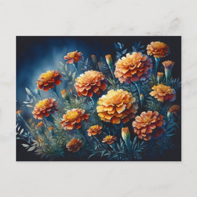 Moody Marigolds Watercolor Orange Flowers Postcard (Front)
