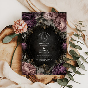 Moody Mauve Peony Gothic Wedding Invitation