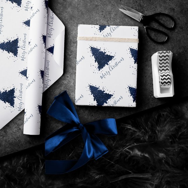 Moody Merry Christmas | Classy Dark Navy Blue Tree Wrapping Paper (Creator Uploaded)