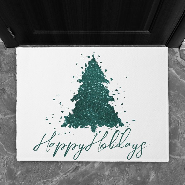 Moody Merry Christmas | Dark Midnight Teal Tree Doormat (Creator Uploaded)