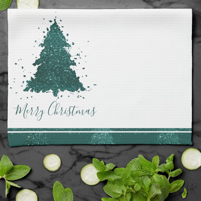 Moody Merry Christmas | Dark Midnight Teal Tree Tea Towel (Creator Uploaded)