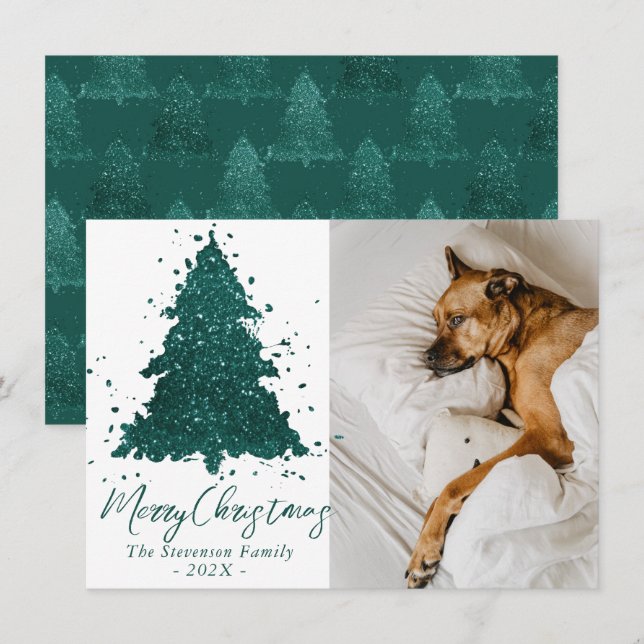 Moody Merry Christmas | Deep Midnight Teal Photo Holiday Card (Front/Back)