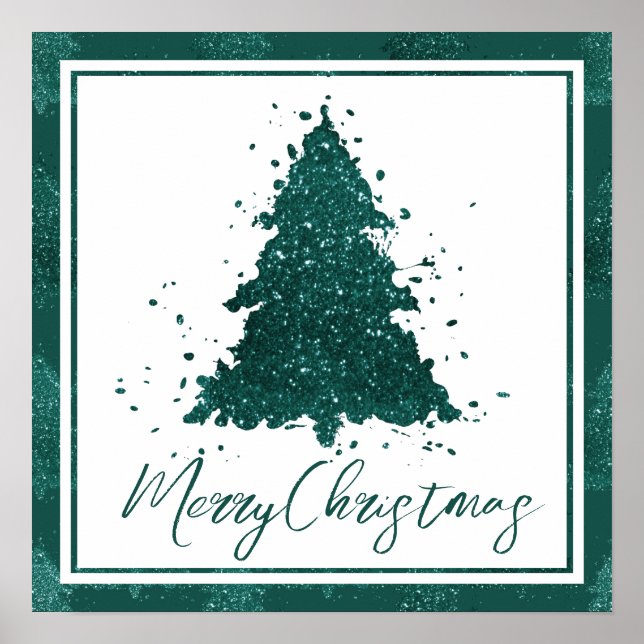 Moody Merry Christmas | Deep Midnight Teal Tree Poster (Front)