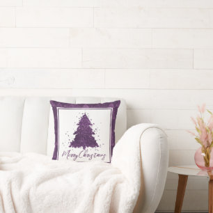 Moody Merry Christmas   Deep Plum Purple Tree Cushion