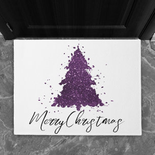 Moody Merry Christmas   Deep Plum Purple Tree Doormat