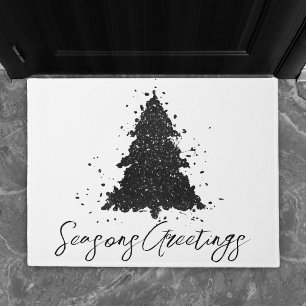 Moody Merry Christmas   Onyx Silvery Black Tree Doormat