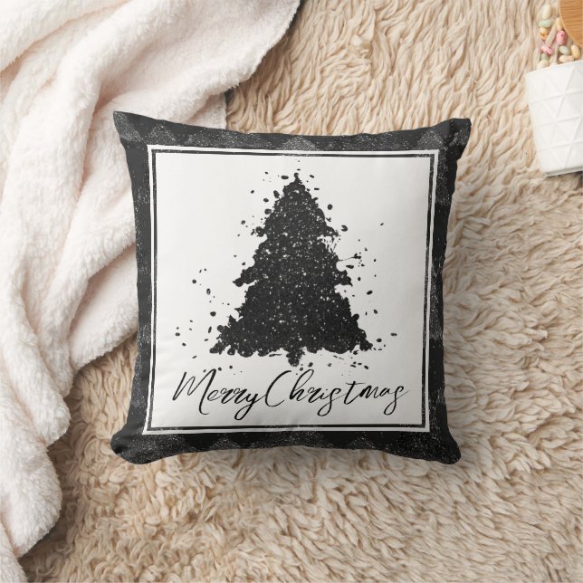 Moody Merry Christmas | Onyx Silvery Charcoal Tree Cushion (Blanket)