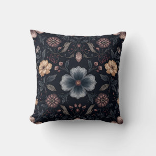 Moody Midnight Dark Botanical Floral Cushion