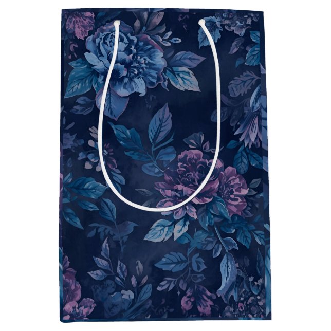 Moody Midnight Floral Wine Carrier Medium Gift Bag (Front)