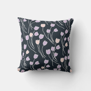Moody Midnight Garden Navy & Lilac Floral Cushion