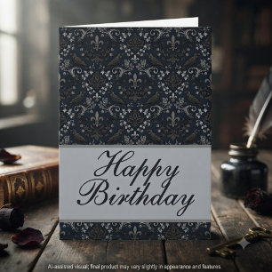 Moody Midnight Victorian Raven Damask Note Card