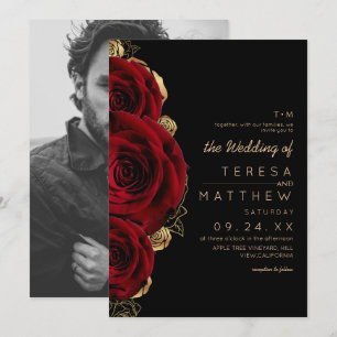 Moody Modern Burgundy Roses Wedding Invitation
