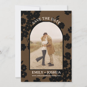 Moody Modern Floral Flat Save The Date Card Brown