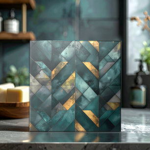 Moody Modern Mosaic Dark Green Gold ID1185 Ceramic Tile