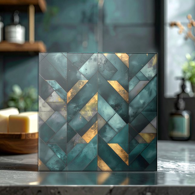Moody Modern Mosaic Dark Green Gold ID1185 Ceramic Tile (Creator Uploaded)