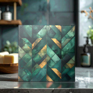 Moody Modern Mosaic Dark Green Gold ID1185 Ceramic Tile