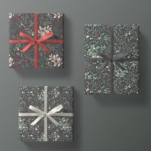 Moody Modern Winter Botanical Christmas Floral Wrapping Paper Sheet