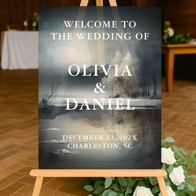 Moody Modern Winter Wedding Welcome Acrylic Sign (Creator Uploaded)