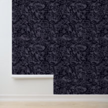Moody Monochrome Deep Navy Blue Floral Pattern