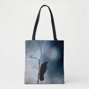 Moody Moon Crow Tote Bag