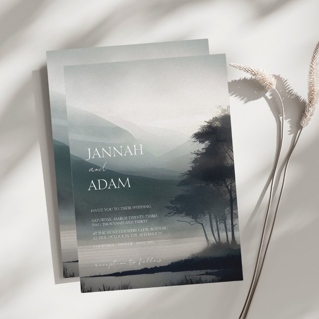 Moody Mountain Dark Aesthetic Woodland Wedding  Invitation (Creator Uploaded)