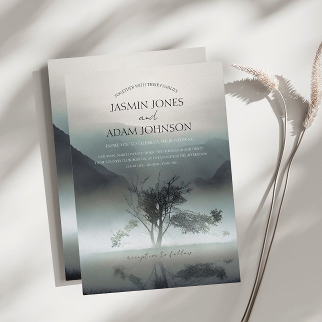 Moody Mountain Dark Aesthetic Woodland Wedding Invitation (Creator Uploaded)