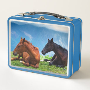 Moody Mountain Horses: A Fine Art Travel Metal Lunch Box