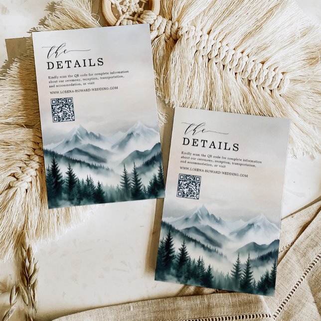 Moody Mountains Forest Wedding Details QR Code Enclosure Card (Creator Uploaded)